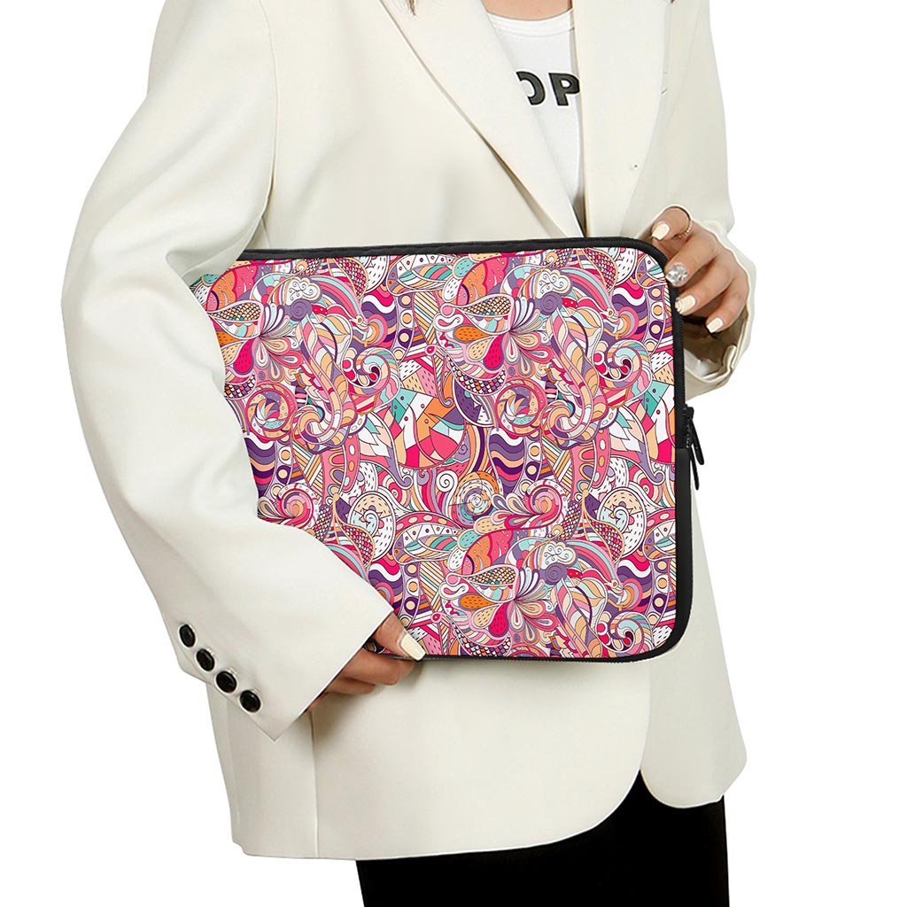 Pastel Bohemian Floral Pattern Print Laptop Sleeve