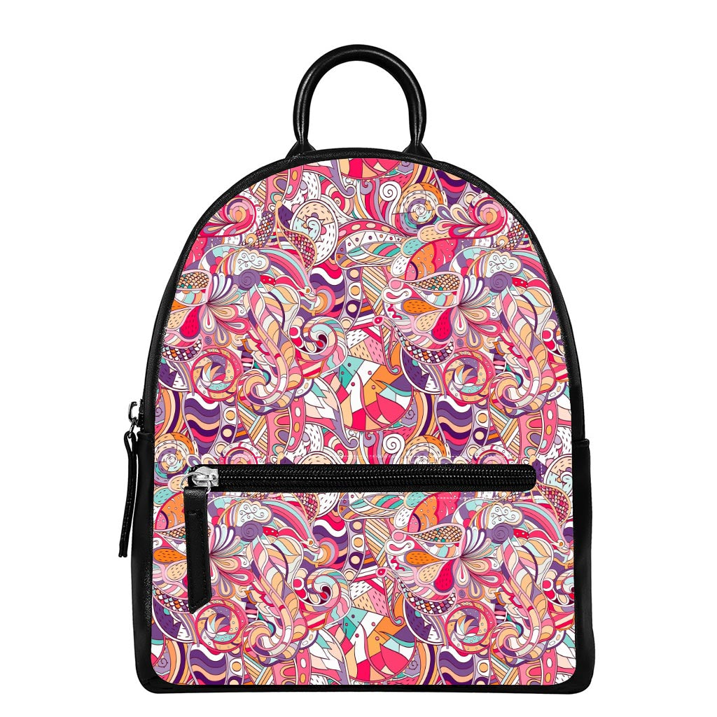 Pastel Bohemian Floral Pattern Print Leather Backpack
