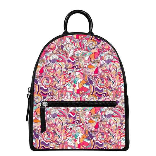 Pastel Bohemian Floral Pattern Print Leather Backpack
