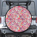 Pastel Bohemian Floral Pattern Print Leather Spare Tire Cover