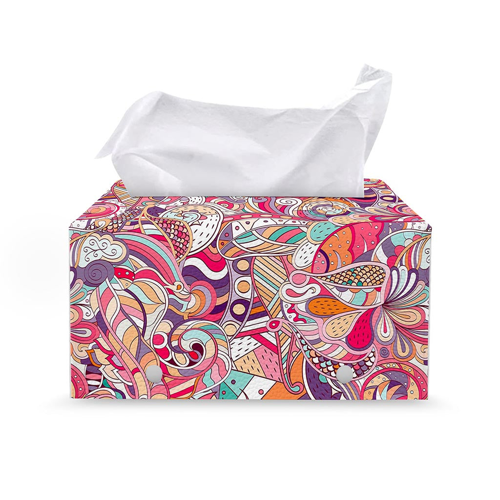 Pastel Bohemian Floral Pattern Print Leather Tissue Box Cover
