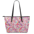 Pastel Bohemian Floral Pattern Print Leather Tote Bag With Zipper