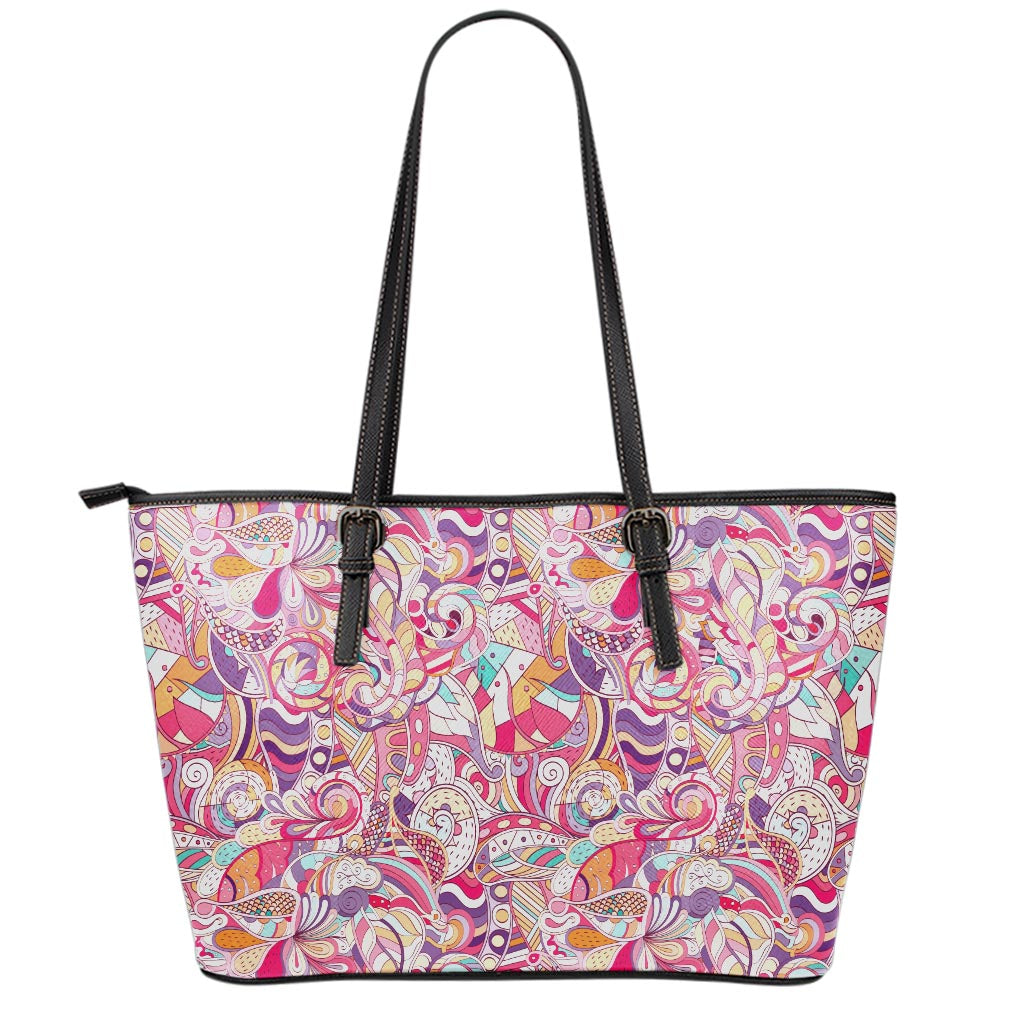 Pastel Bohemian Floral Pattern Print Leather Tote Bag