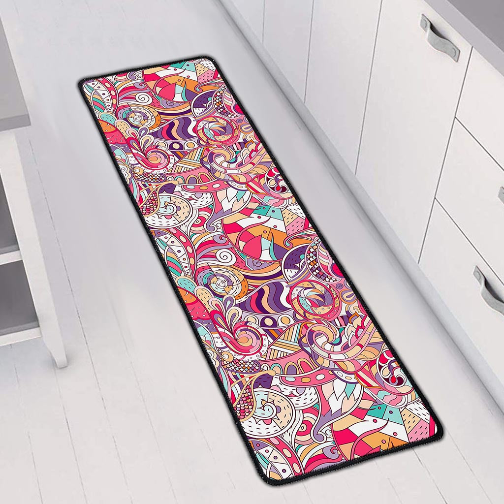 Pastel Bohemian Floral Pattern Print Long Kitchen Mat