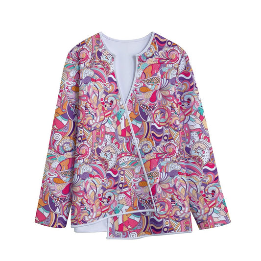 Pastel Bohemian Floral Pattern Print Long Sleeve Short Coat