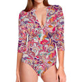 Pastel Bohemian Floral Pattern Print Long Sleeve Swimsuit