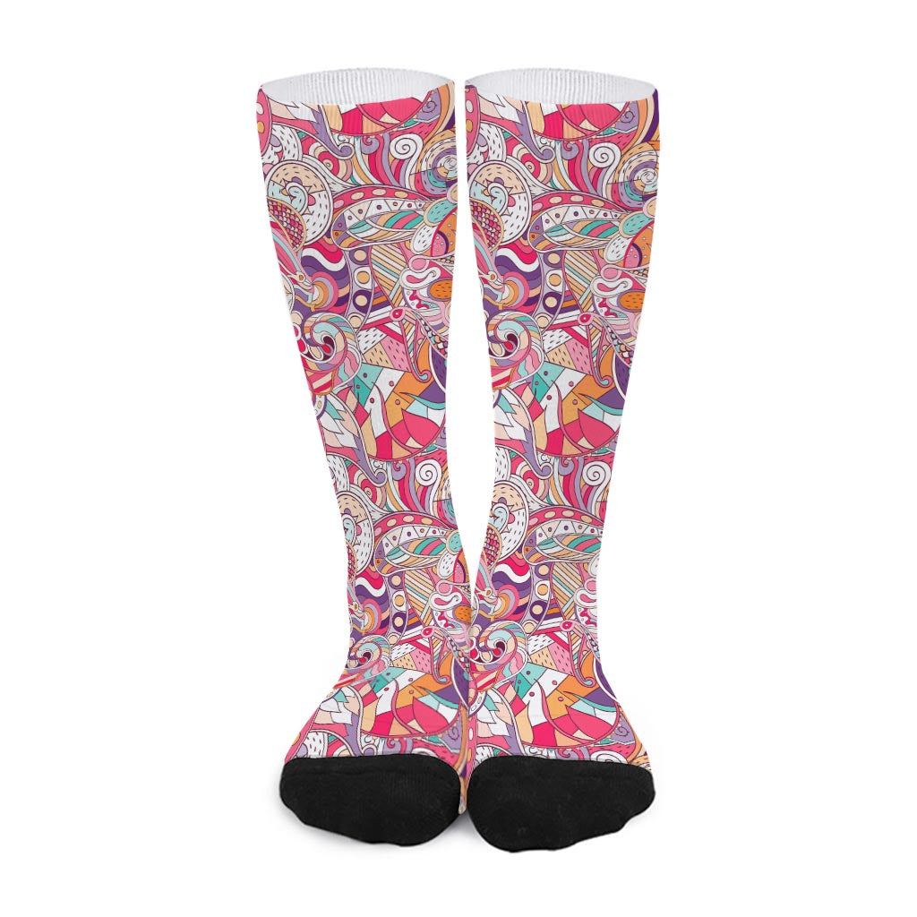 Pastel Bohemian Floral Pattern Print Long Socks