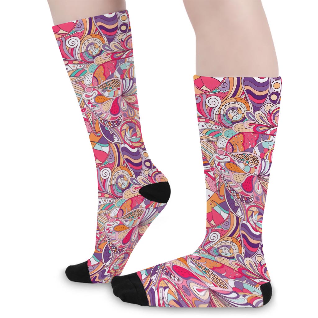 Pastel Bohemian Floral Pattern Print Long Socks