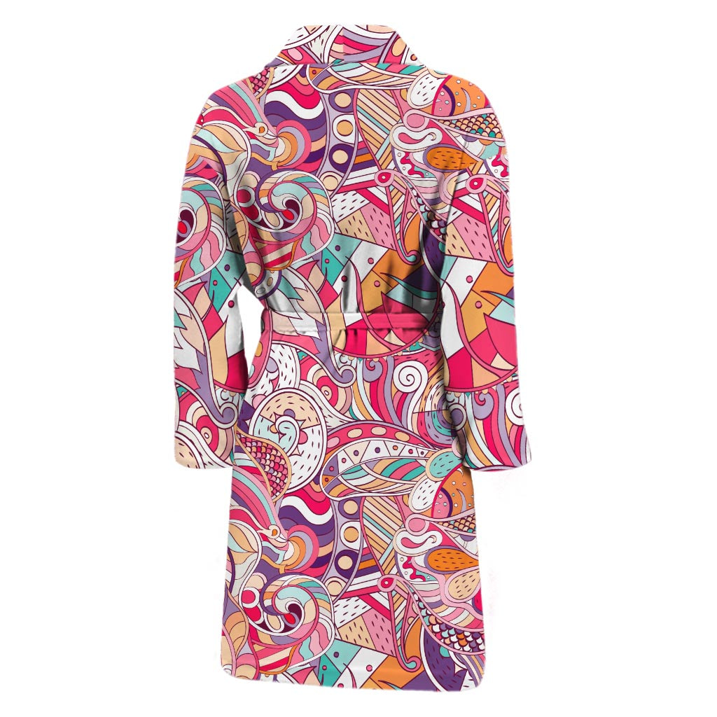 Pastel Bohemian Floral Pattern Print Men's Bathrobe