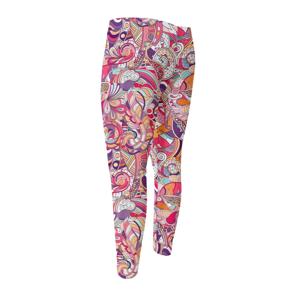 Pastel Bohemian Floral Pattern Print Men's Compression Pants
