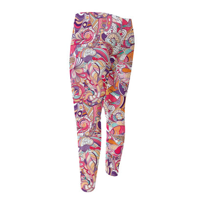 Pastel Bohemian Floral Pattern Print Men's Compression Pants