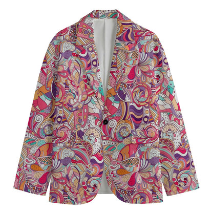 Pastel Bohemian Floral Pattern Print Men's Cotton Blazer