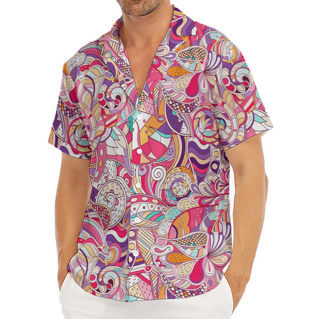 Pastel Bohemian Floral Pattern Print Men's Deep V-Neck Shirt