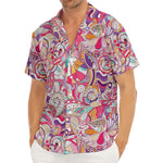 Pastel Bohemian Floral Pattern Print Men's Deep V-Neck Shirt
