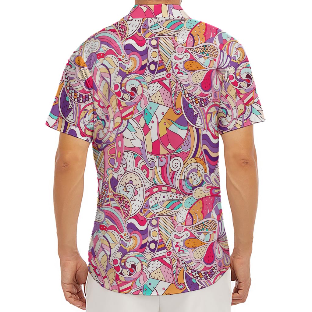 Pastel Bohemian Floral Pattern Print Men's Deep V-Neck Shirt