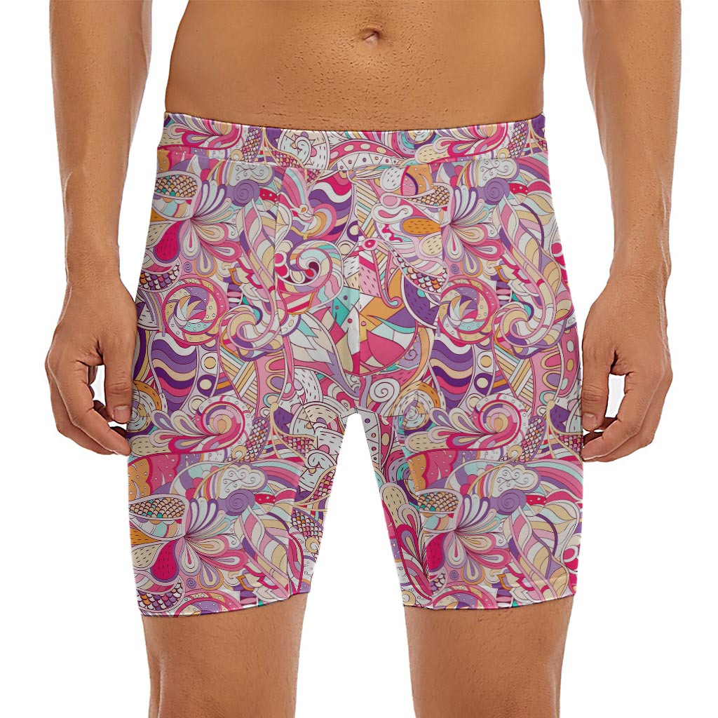 Pastel Bohemian Floral Pattern Print Men's Long Boxer Briefs