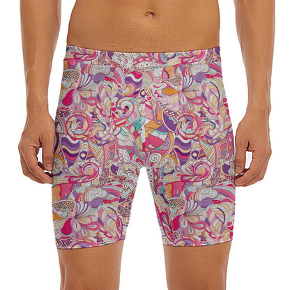 Pastel Bohemian Floral Pattern Print Men's Long Boxer Briefs