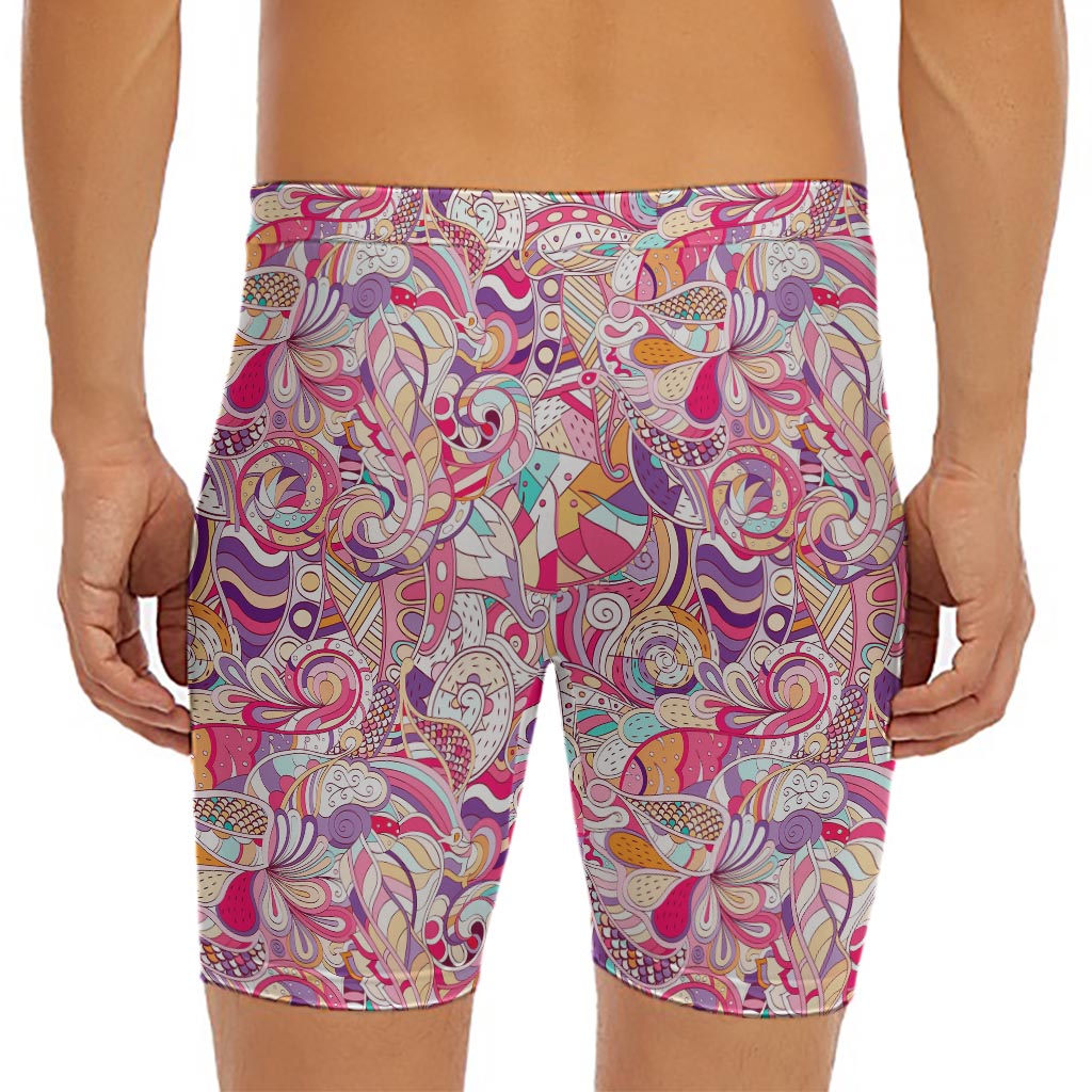 Pastel Bohemian Floral Pattern Print Men's Long Boxer Briefs