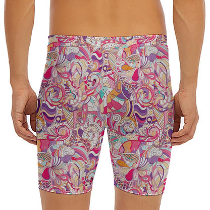 Pastel Bohemian Floral Pattern Print Men's Long Boxer Briefs