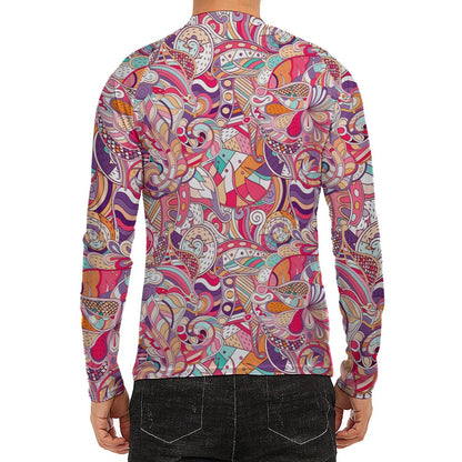 Pastel Bohemian Floral Pattern Print Men's Long Sleeve Rash Guard