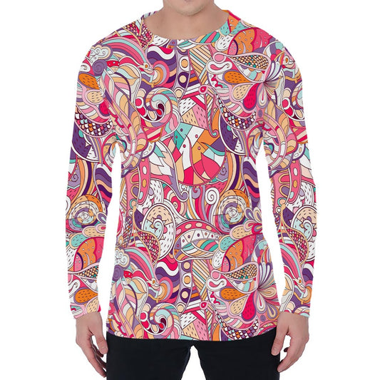 Pastel Bohemian Floral Pattern Print Men's Long Sleeve T-Shirt