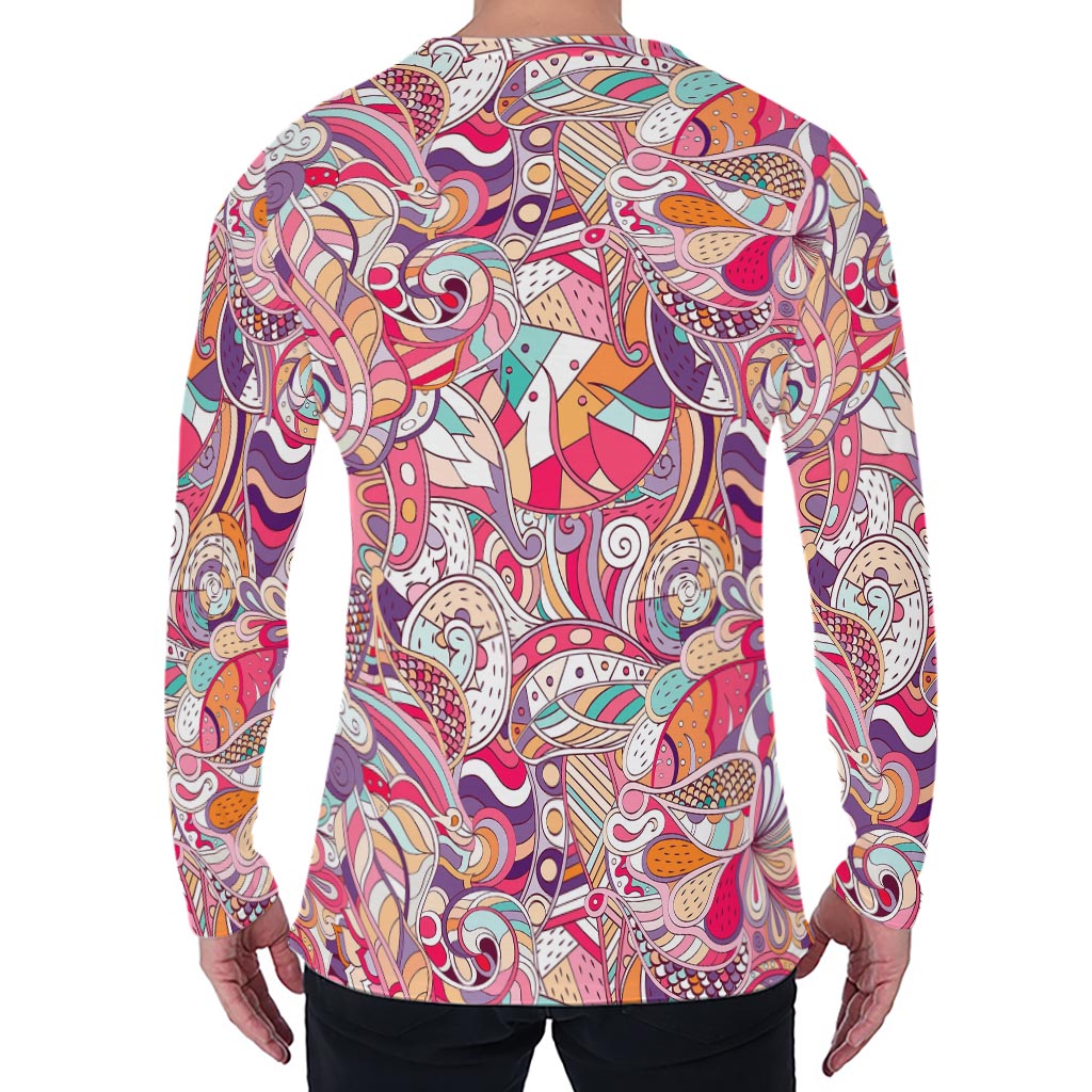 Pastel Bohemian Floral Pattern Print Men's Long Sleeve T-Shirt