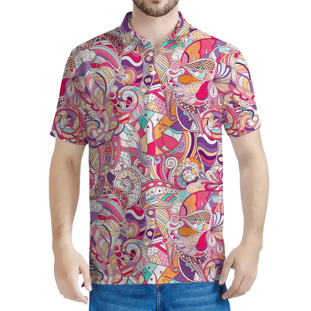 Pastel Bohemian Floral Pattern Print Men's Polo Shirt