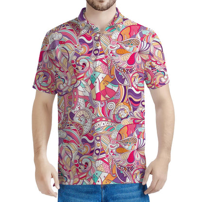 Pastel Bohemian Floral Pattern Print Men's Polo Shirt