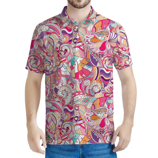 Pastel Bohemian Floral Pattern Print Men's Polo Shirt