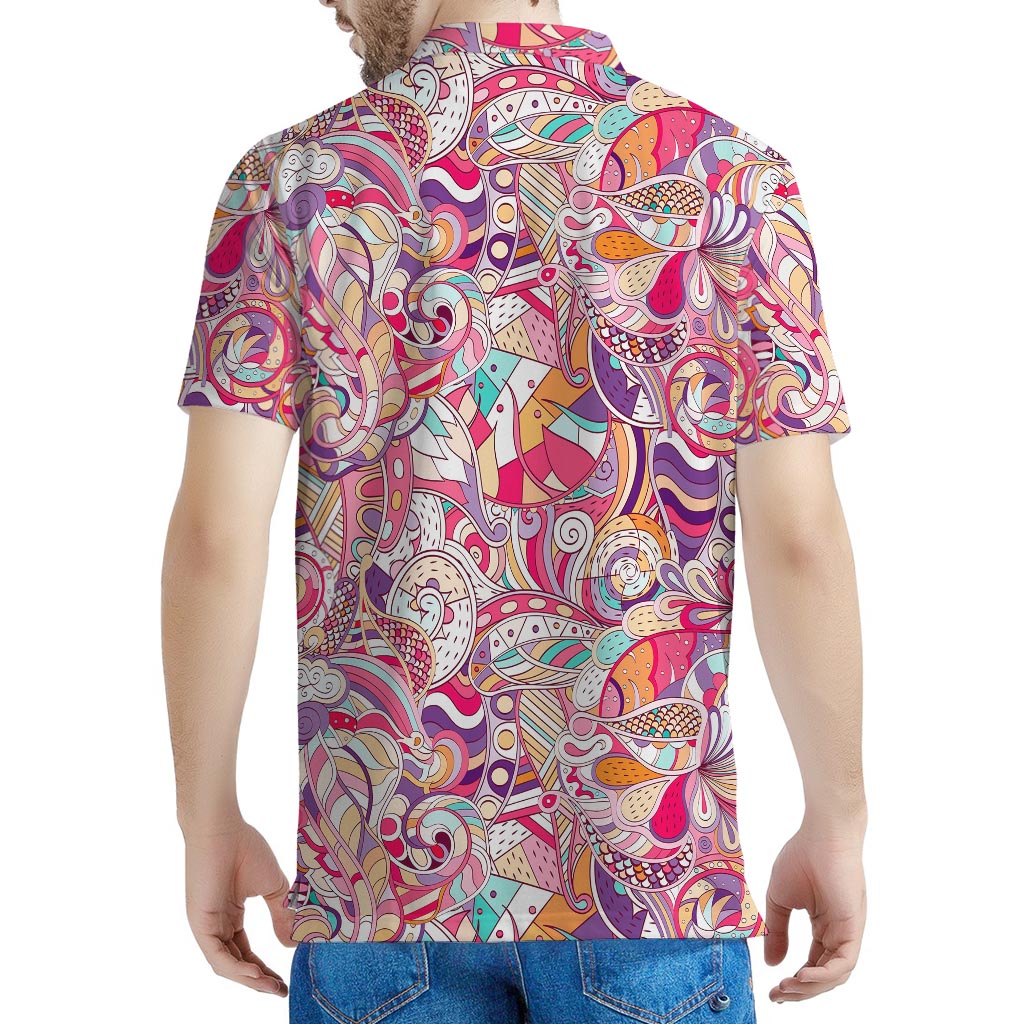 Pastel Bohemian Floral Pattern Print Men's Polo Shirt