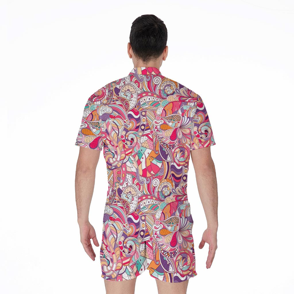 Pastel Bohemian Floral Pattern Print Men's Rompers