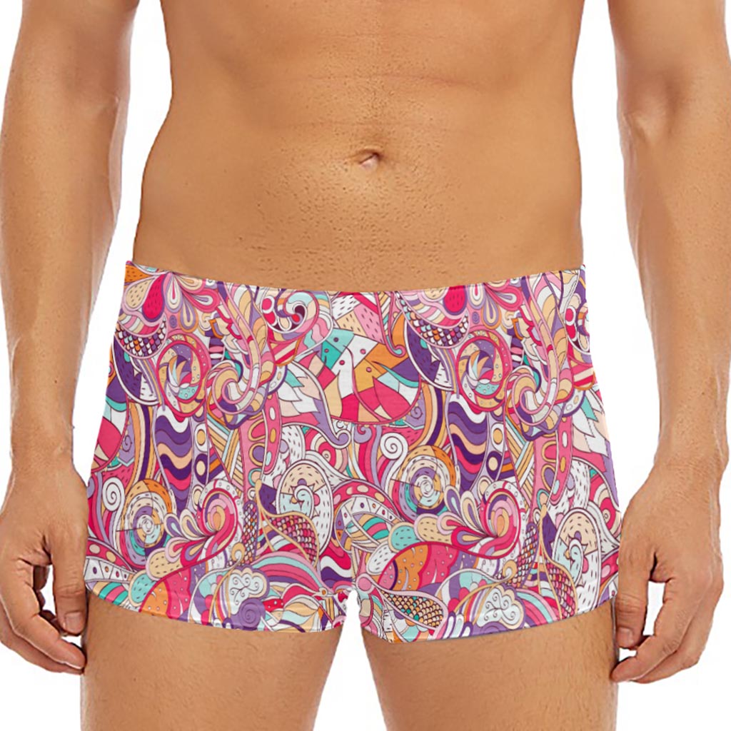 Pastel Bohemian Floral Pattern Print Men's Short Boxer Briefs