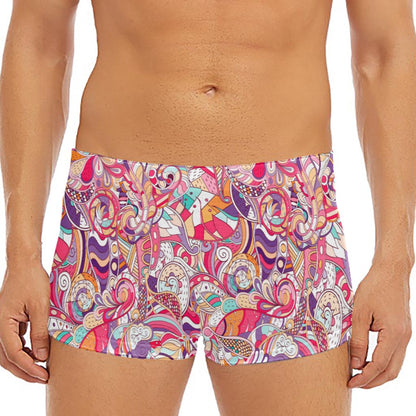 Pastel Bohemian Floral Pattern Print Men's Short Boxer Briefs