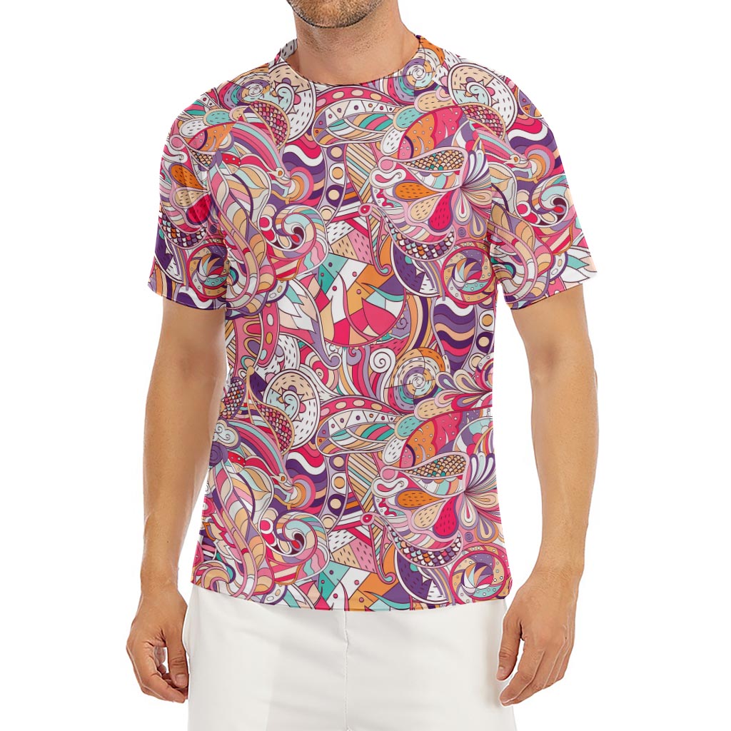 Pastel Bohemian Floral Pattern Print Men's Short Sleeve Rash Guard