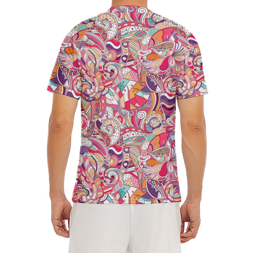 Pastel Bohemian Floral Pattern Print Men's Short Sleeve Rash Guard
