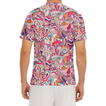 Pastel Bohemian Floral Pattern Print Men's Short Sleeve Rash Guard
