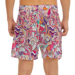 Pastel Bohemian Floral Pattern Print Men's Split Running Shorts