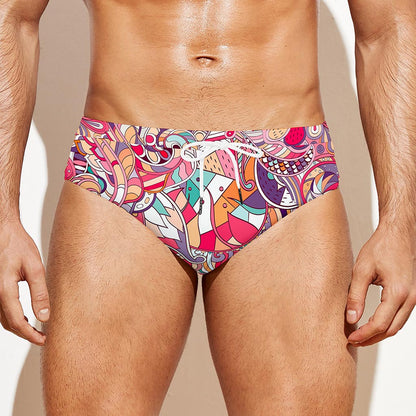 Pastel Bohemian Floral Pattern Print Men's Swim Briefs