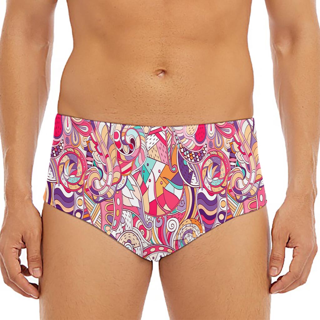 Pastel Bohemian Floral Pattern Print Men's Triangle Swim Briefs