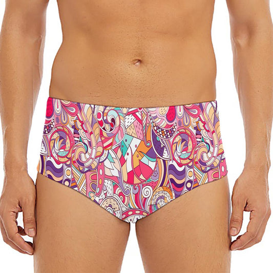 Pastel Bohemian Floral Pattern Print Men's Triangle Swim Briefs