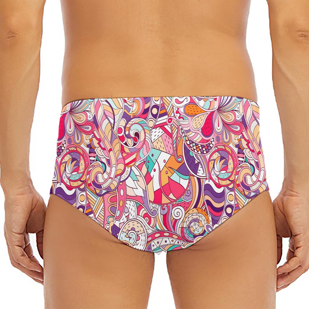 Pastel Bohemian Floral Pattern Print Men's Triangle Swim Briefs