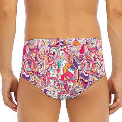 Pastel Bohemian Floral Pattern Print Men's Triangle Swim Briefs