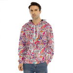 Pastel Bohemian Floral Pattern Print Men's Velvet Pullover Hoodie