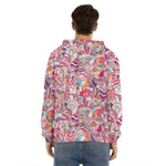 Pastel Bohemian Floral Pattern Print Men's Velvet Pullover Hoodie