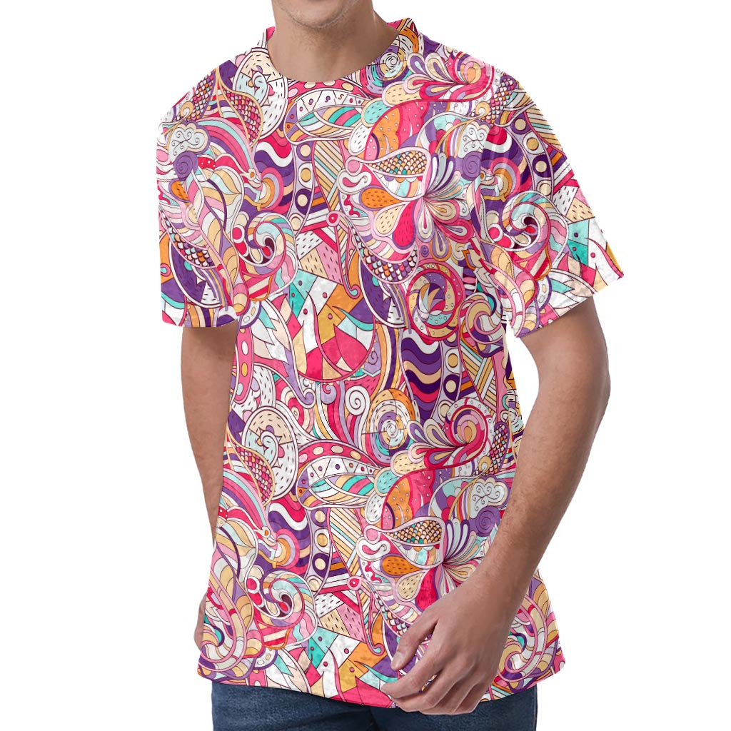 Pastel Bohemian Floral Pattern Print Men's Velvet T-Shirt