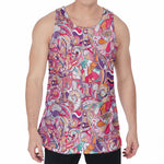 Pastel Bohemian Floral Pattern Print Men's Velvet Tank Top