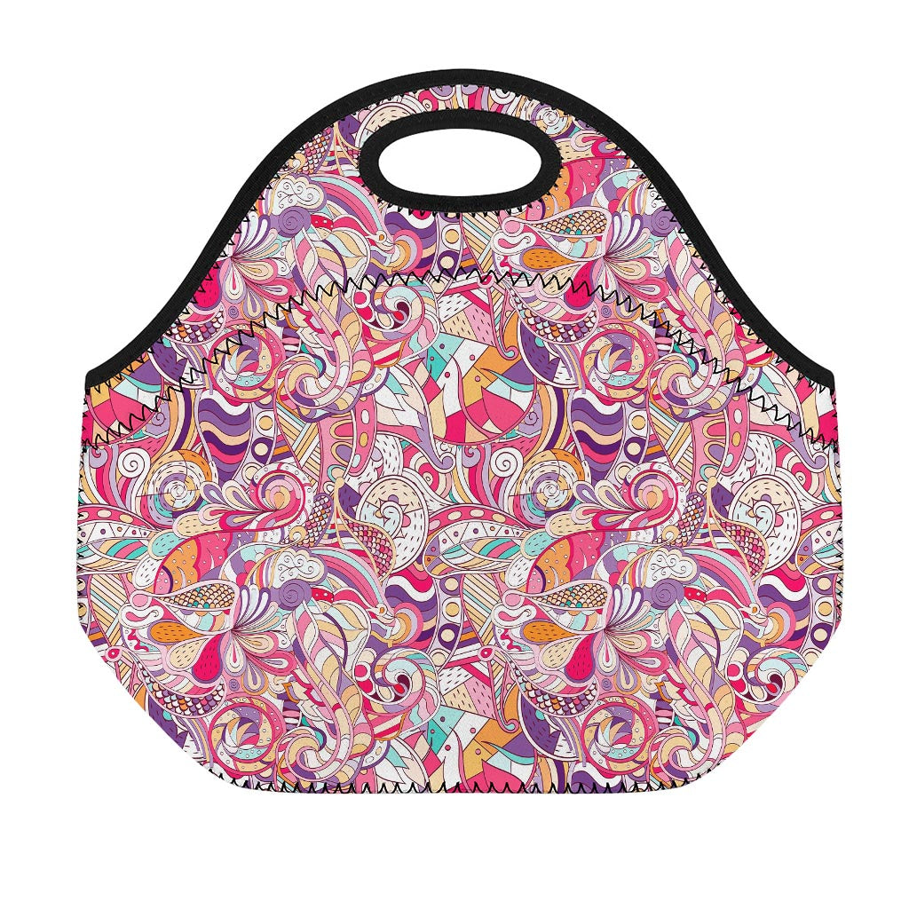 Pastel Bohemian Floral Pattern Print Neoprene Lunch Bag