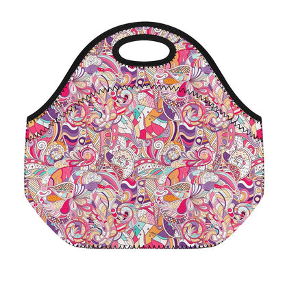 Pastel Bohemian Floral Pattern Print Neoprene Lunch Bag