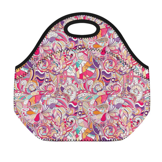 Pastel Bohemian Floral Pattern Print Neoprene Lunch Bag