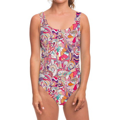 Pastel Bohemian Floral Pattern Print One Piece Swimsuit